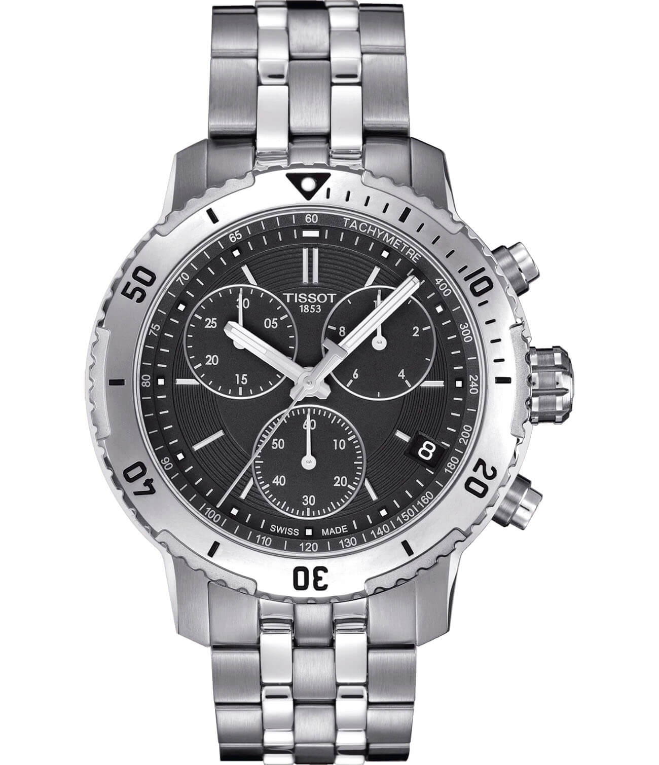 Tissot Tissot PRS 200 T067.417.11.051.01 PRS 200 T0674171105101 кварцевые мужские часы черный циферблат, браслет нержавеющая сталь — вид спереди