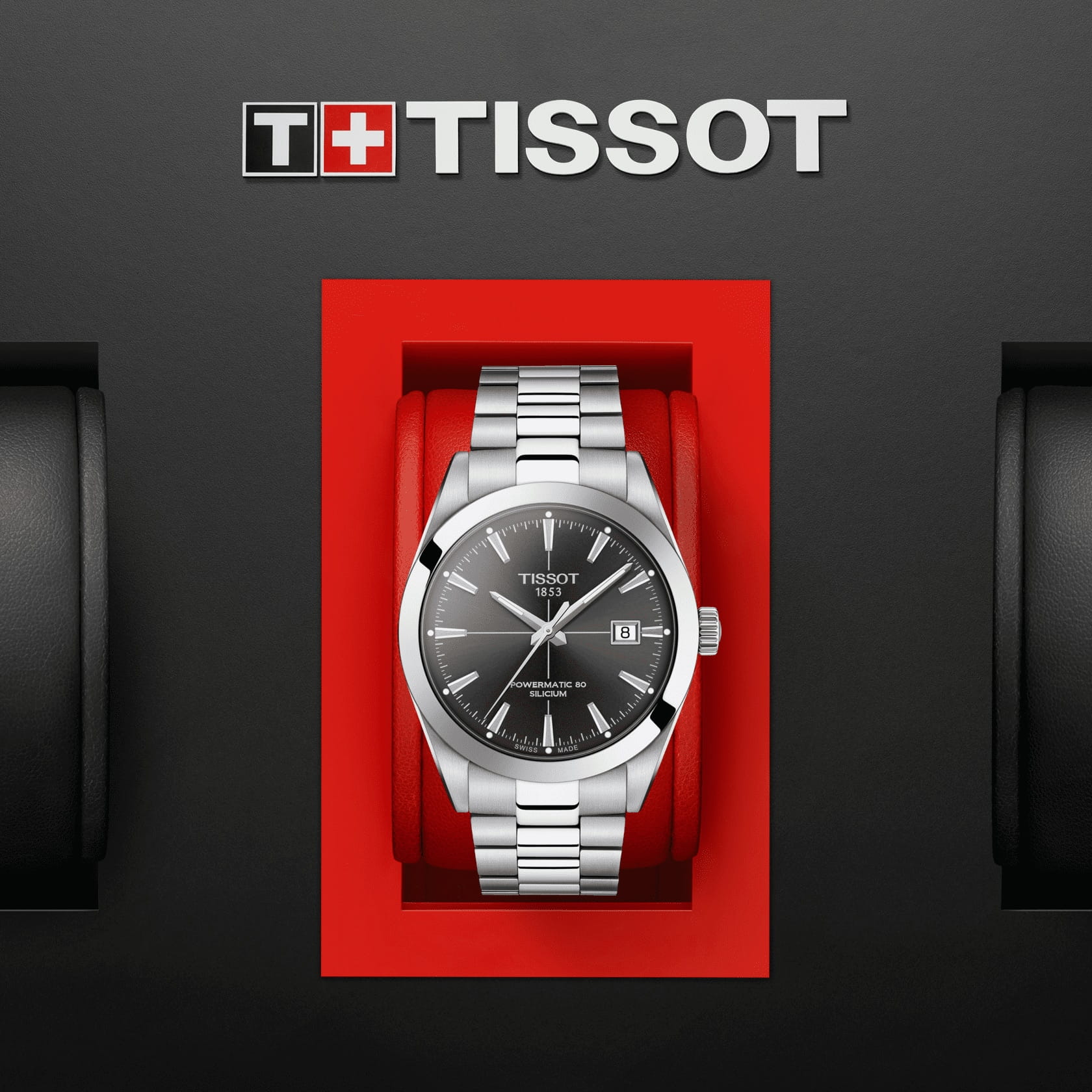Tissot Tissot Gentleman Powermatic 80 Silicium T127.407.11.061.01 механические мужские часы часы крупный план черный циферблата