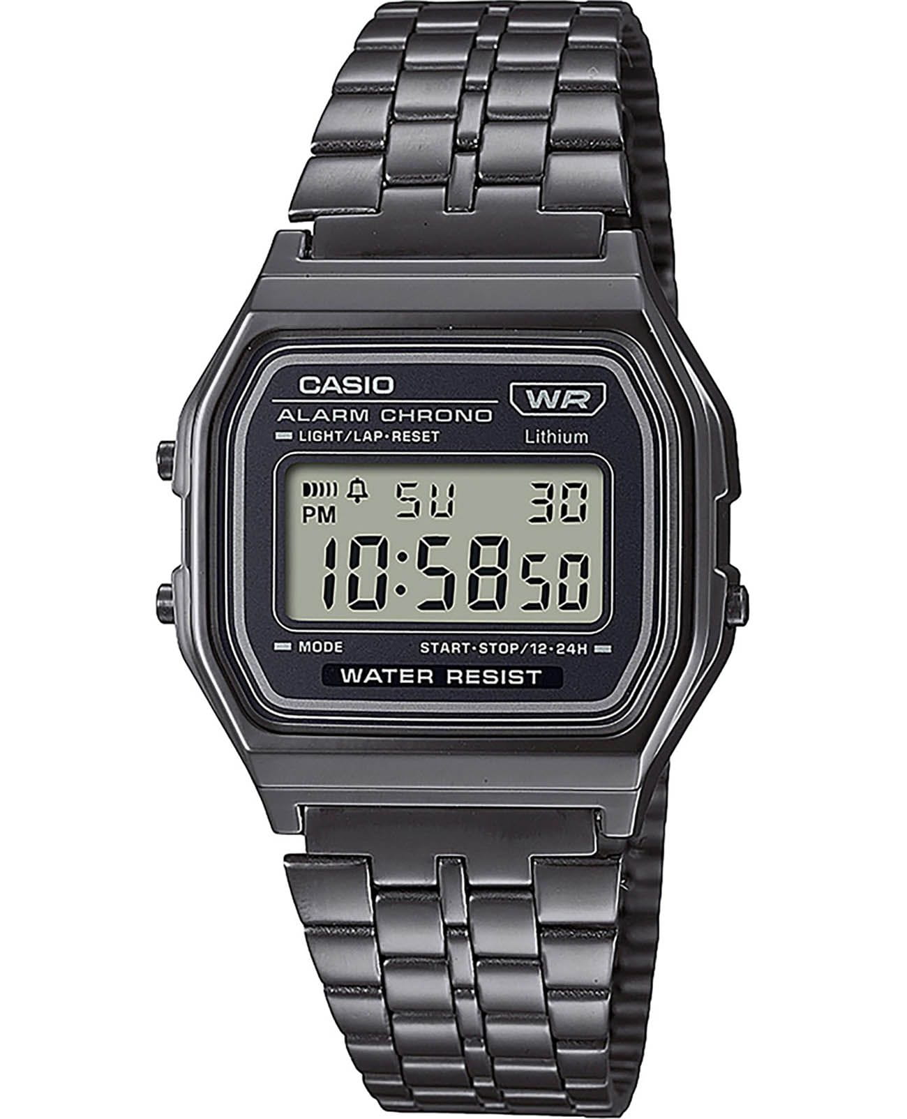 Casio Casio Vintage A158WETB-1A  A158WETB-1AEF кварцевые мужские часы золотой циферблат, браслет сталь с ip покрытием — вид спереди