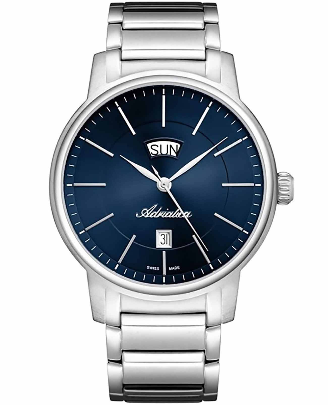 Adriatica Adriatica A1144.5115Q  A1144.5115Q кварцевые мужские часы синий циферблат, браслет нержавеющая сталь 316l — вид спереди