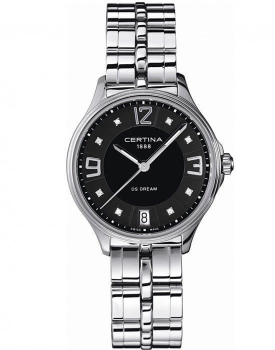 Certina Certina DS Dream C021.210.11.056.00  C0212101105600 кварцевые женские часы черный циферблат, браслет нержавеющая сталь — вид спереди