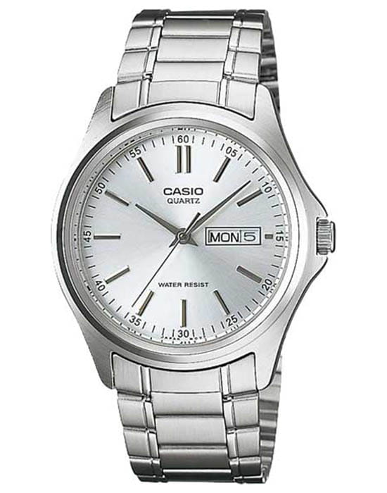 Casio Casio Collection MTP-1239D-7ADF (MTP-1239D-7A)  MTP-1239D-7A кварцевые мужские часы серебристый циферблат, браслет нержавеющая сталь — вид спереди
