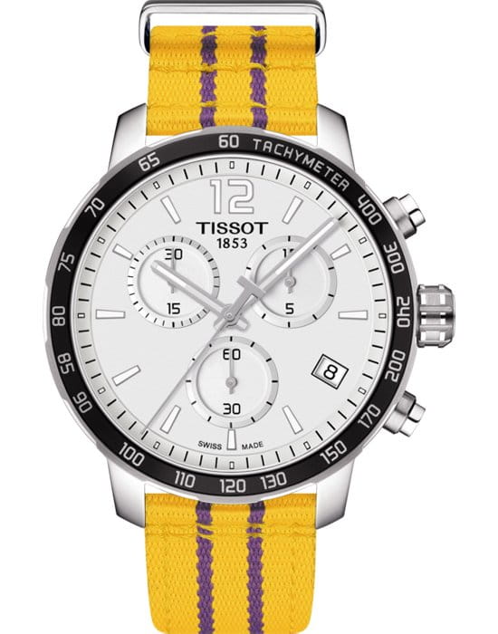 Tissot Tissot Quickster NBA Los Angeles Lakers T095.417.17.037.05 Quickster T0954171703705 кварцевые мужские часы белый циферблат, браслет карбон + полимер — вид спереди