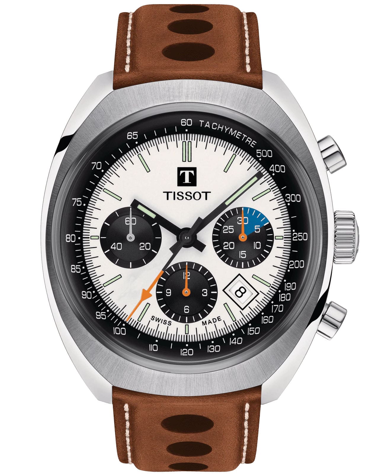 Tissot Tissot Heritage 1973 T124.427.16.031.01  T1244271603101 механические мужские часы белый циферблат, браслет кожаный — вид спереди