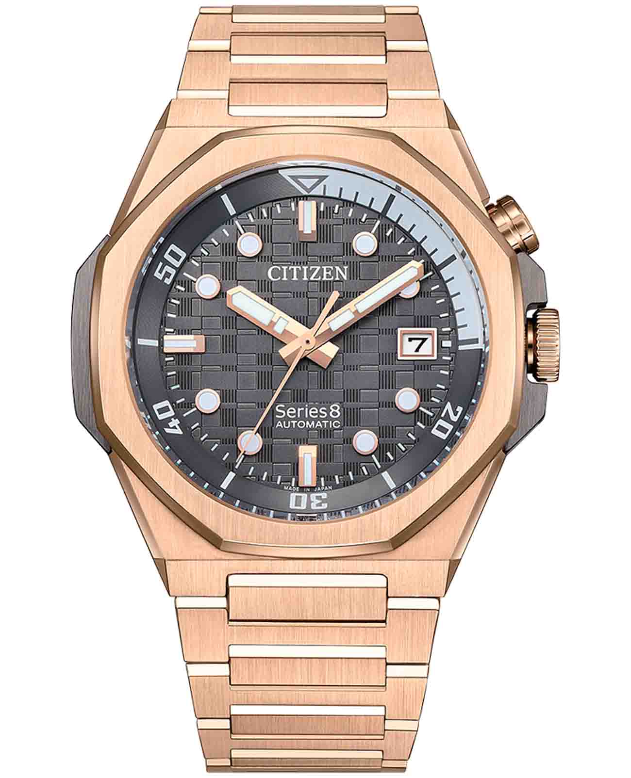 Citizen Citizen Series 8 NB6069-53H  NB6069-53H механические мужские часы черный циферблат, браслет нержавеющая сталь с ip-покрытием — вид спереди