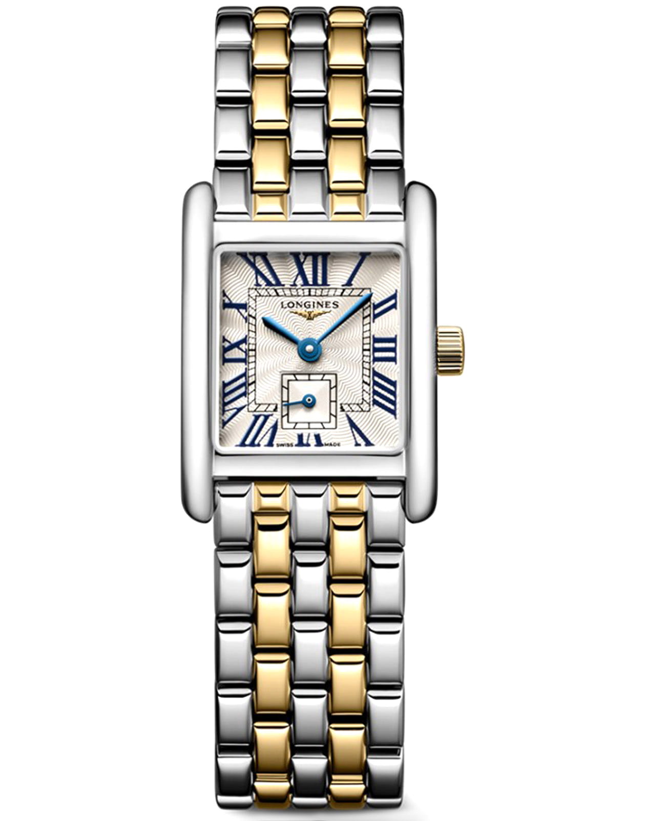 Longines Longines Mini DolceVita L5.200.5.70.7   L52005707 кварцевые женские часы серебристый циферблат, браслет 18-каратное желтое золото — вид спереди