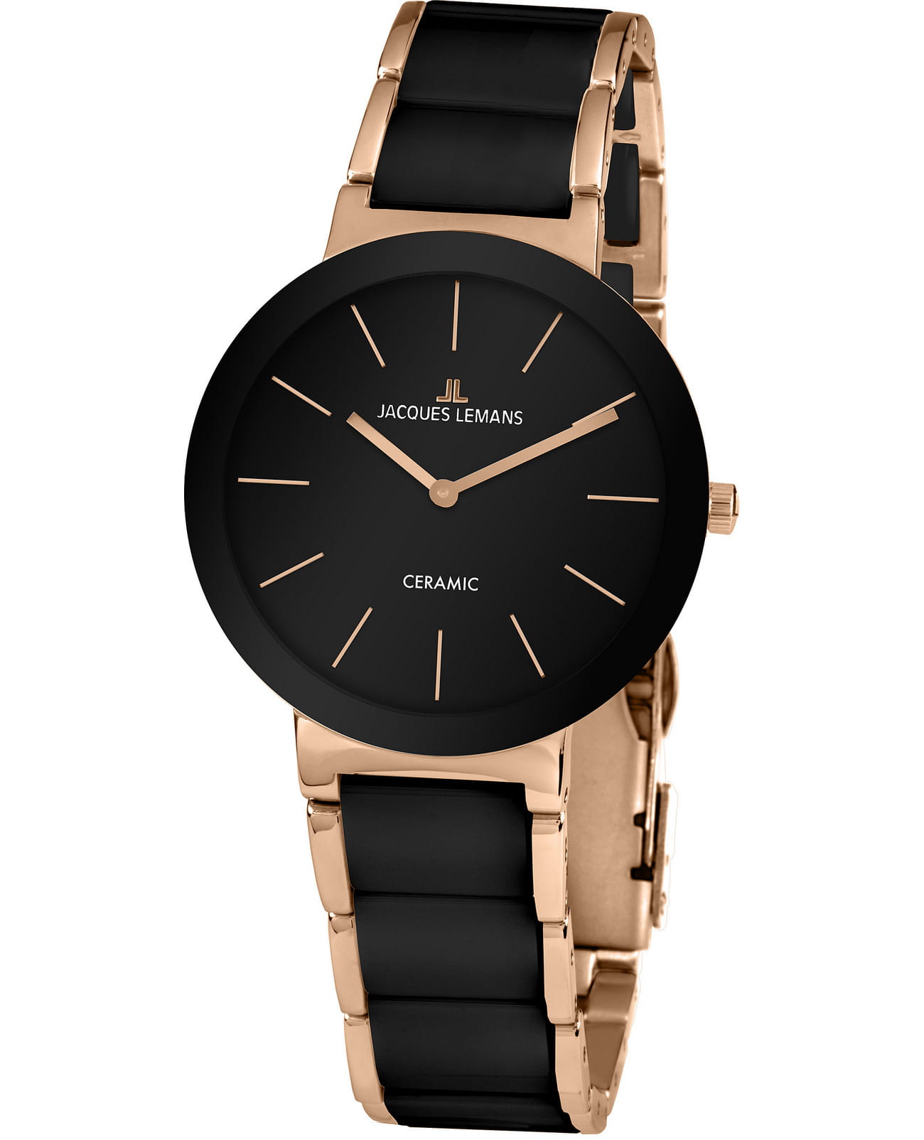 Jacques Lemans Jacques Lemans High Tech Ceramic 42-8C  42-8C кварцевые мужские часы черный циферблат, браслет керамика — вид спереди