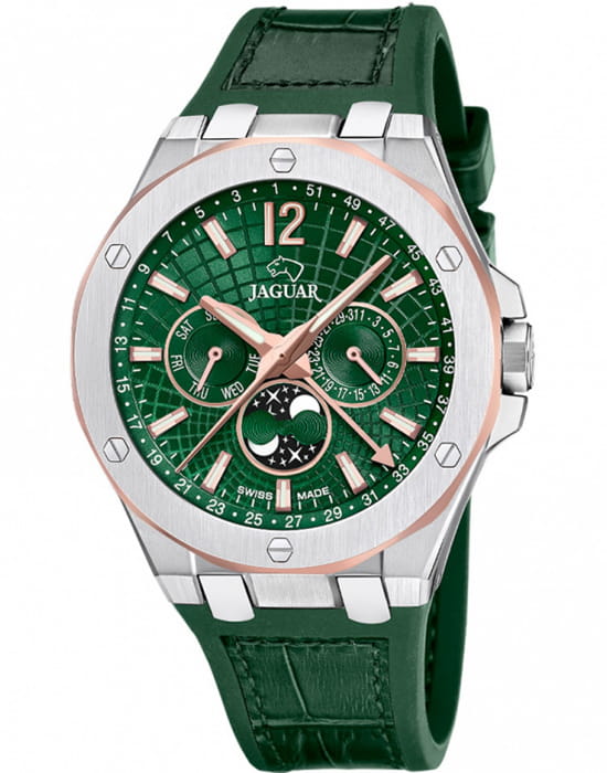 Jaguar Jaguar Moonphase J1040/3  J1040/3 кварцевые мужские часы зеленый циферблат, браслет кожаный — вид спереди