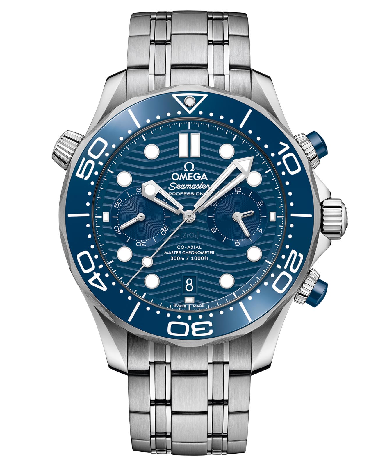 Omega Omega Seamaster Diver 300M 210.30.44.51.03.001 Diver 300m 21030445103001 механические мужские часы синий циферблат, браслет нержавеющая сталь — вид спереди