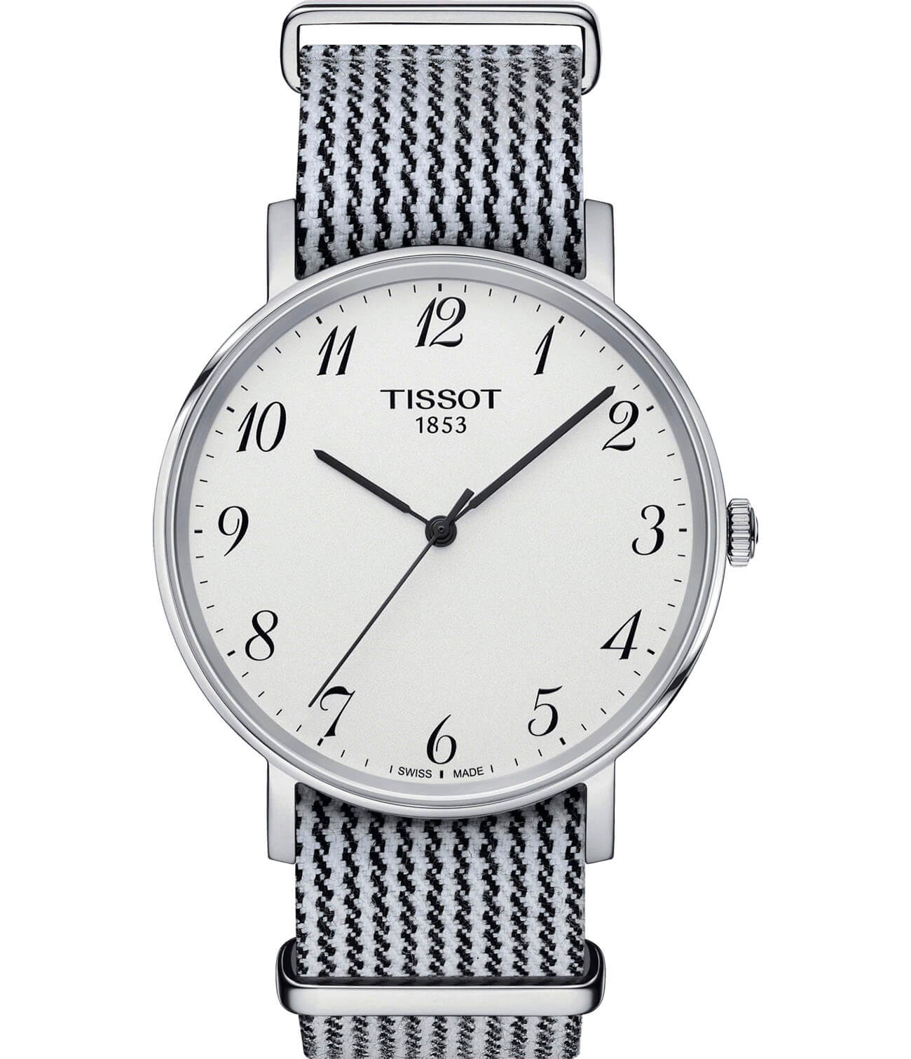 Tissot Tissot Everytime Medium T109.410.18.032.00 Everytime T1094101803200 кварцевые мужские часы белый циферблат, браслет тканевый — вид спереди