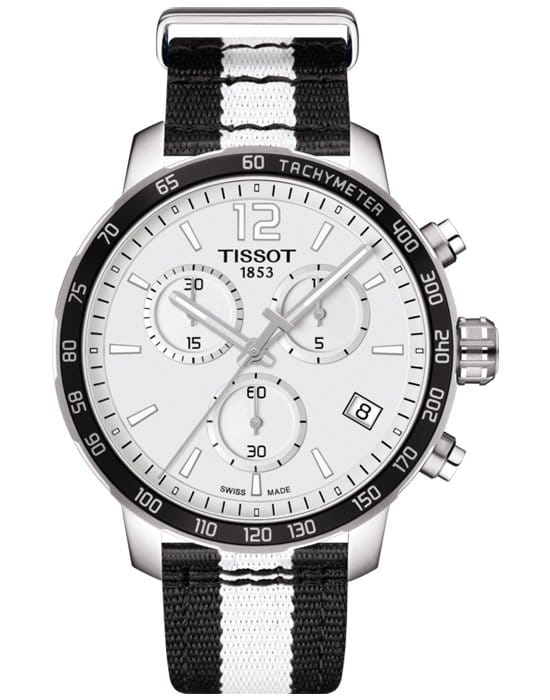 Tissot Tissot Quickster Chronograph NBA Brooklyn Nets T095.417.17.037.11 Quickster T0954171703711 кварцевые мужские часы белый циферблат, браслет карбон + полимер — вид спереди