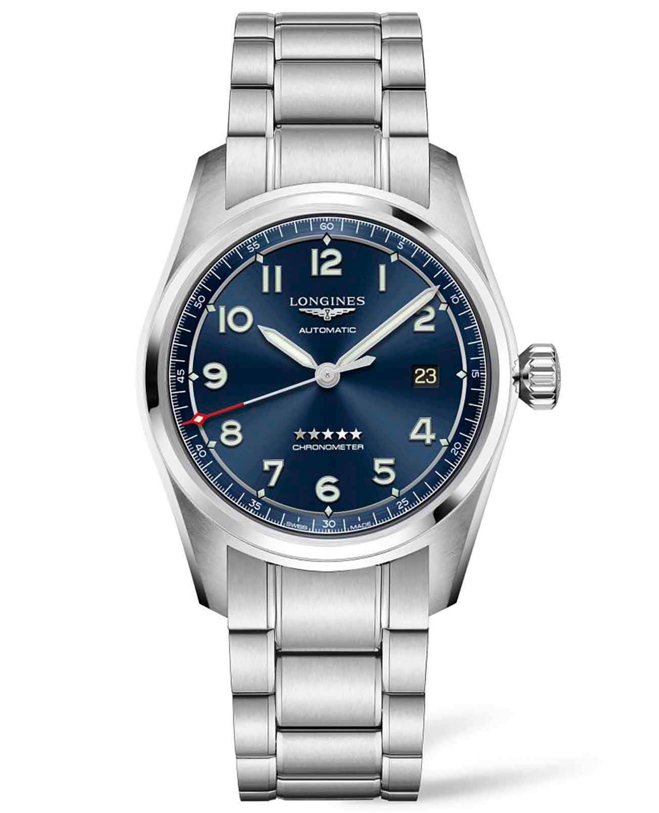 Longines Longines Spirit  L3.810.4.93.6  L38104936 механические мужские часы синий циферблат, браслет нержавеющая сталь — вид спереди