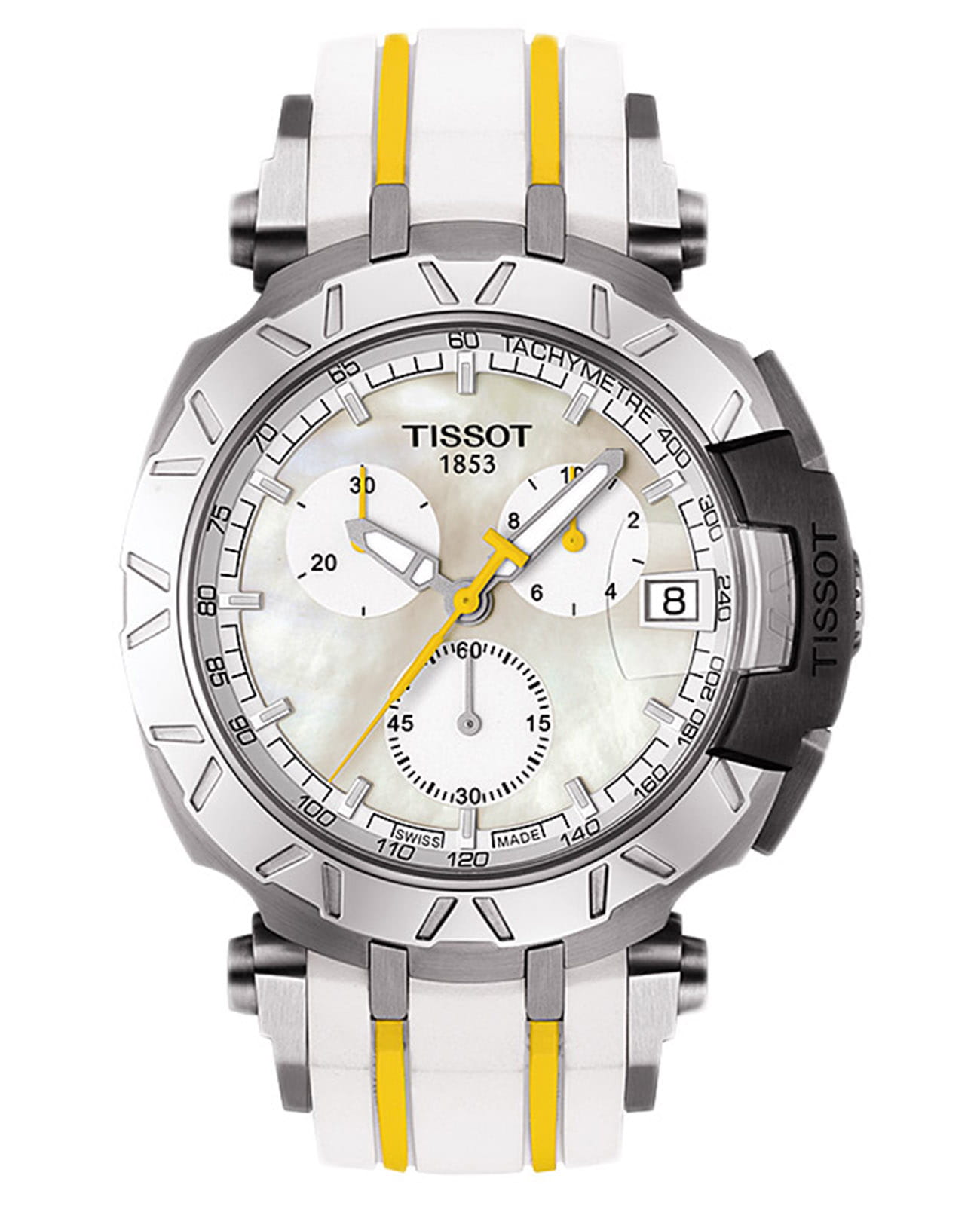Tissot Tissot T-Race Chronograph T092.417.17.111.00 T Race T0924171711100 кварцевые мужские часы перламутровый циферблат, браслет каучук — вид спереди