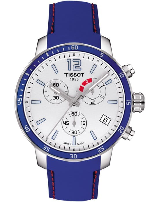 Tissot Tissot Quickste Chronograph Football T095.449.17.037.00 Quickster T0954491703700 кварцевые мужские часы белый циферблат, браслет силикон — вид спереди