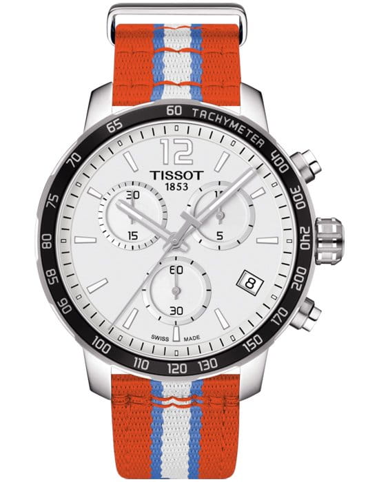 Tissot Tissot Quickster NBA Oklahoma City Thunder T095.417.17.037.14 Quickster T0954171703714 кварцевые мужские часы белый циферблат, браслет тканевый — вид спереди
