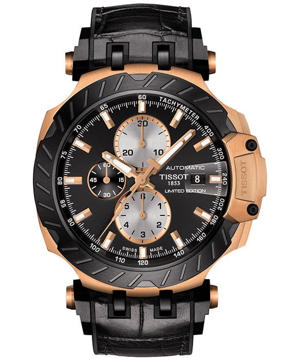 Tissot Tissot T-Race Motogp Automatic Chronograph T115.427.37.051.00 T Race T1154273705100 механические мужские часы черный циферблат, браслет каучук — вид спереди