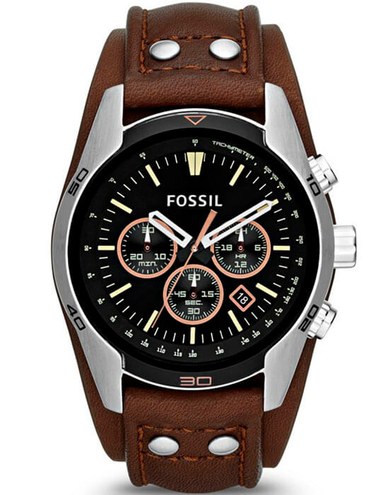 Fossil Fossil Bannon  CH2891  CH2891 кварцевые мужские часы черный циферблат, браслет кожаный — вид спереди