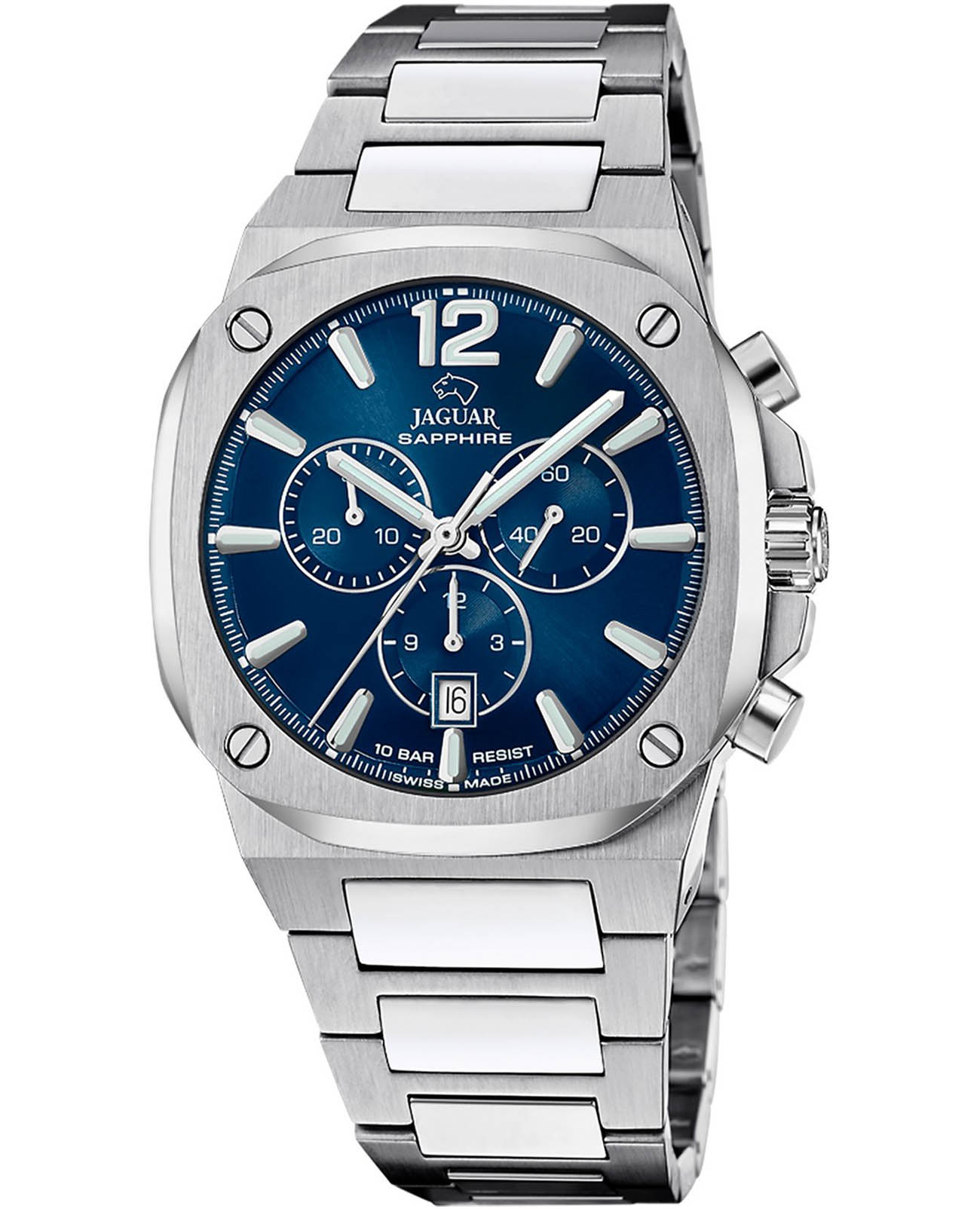 Jaguar Jaguar Rond Carre J1025/1  J1025/1 кварцевые мужские часы синий циферблат, браслет нержавеющая сталь — вид спереди
