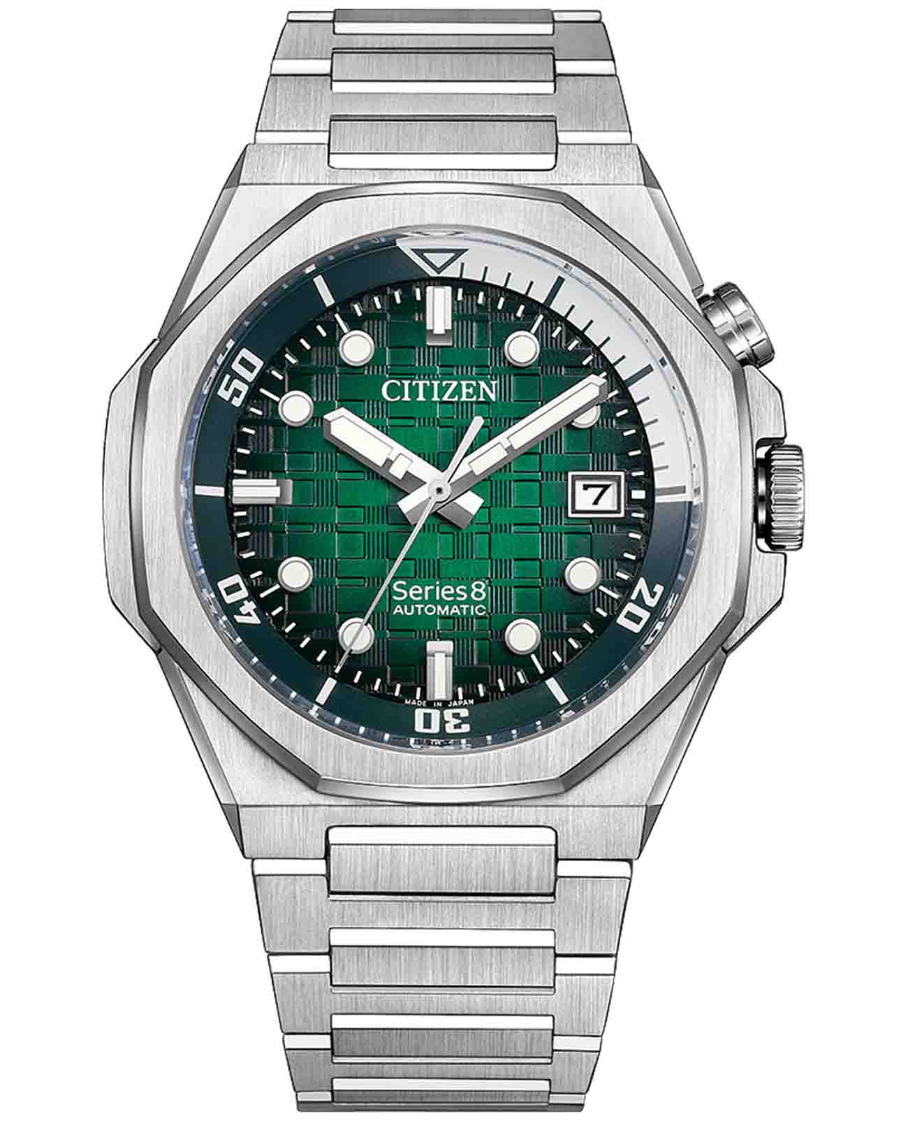 Citizen Citizen Series 8 NB6060-58X  NB6060-58X механические мужские часы зеленый циферблат, браслет нержавеющая сталь — вид спереди