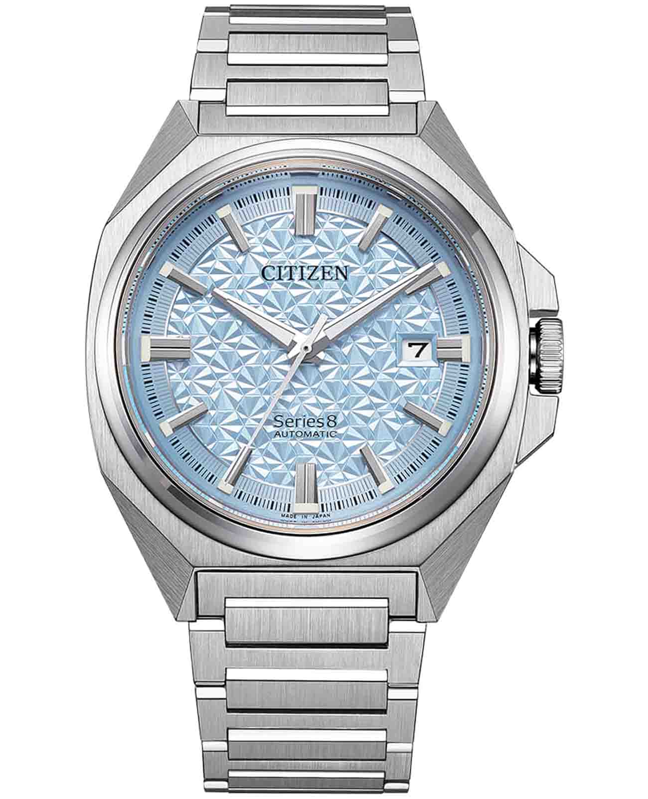 Citizen Citizen Series 8 NB6051-59L  NB6051-59L механические мужские часы голубой циферблат, браслет нержавеющая сталь — вид спереди