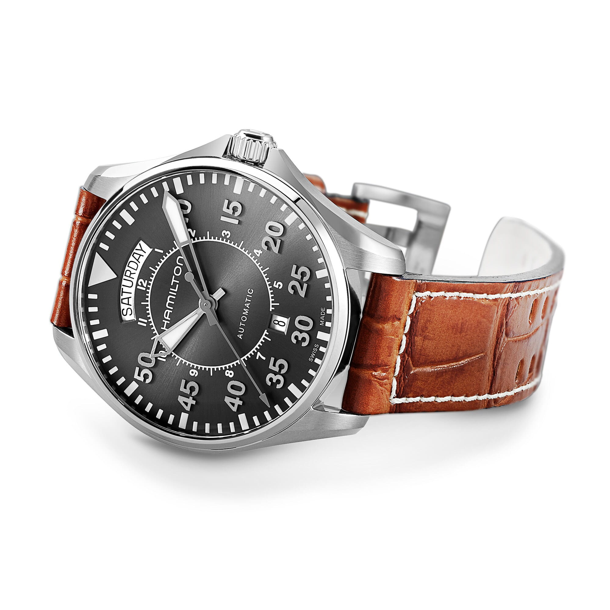Hamilton Hamilton Khaki Aviation Pilot Day Date Auto H64615585 , наручные мужские часы фото под углом