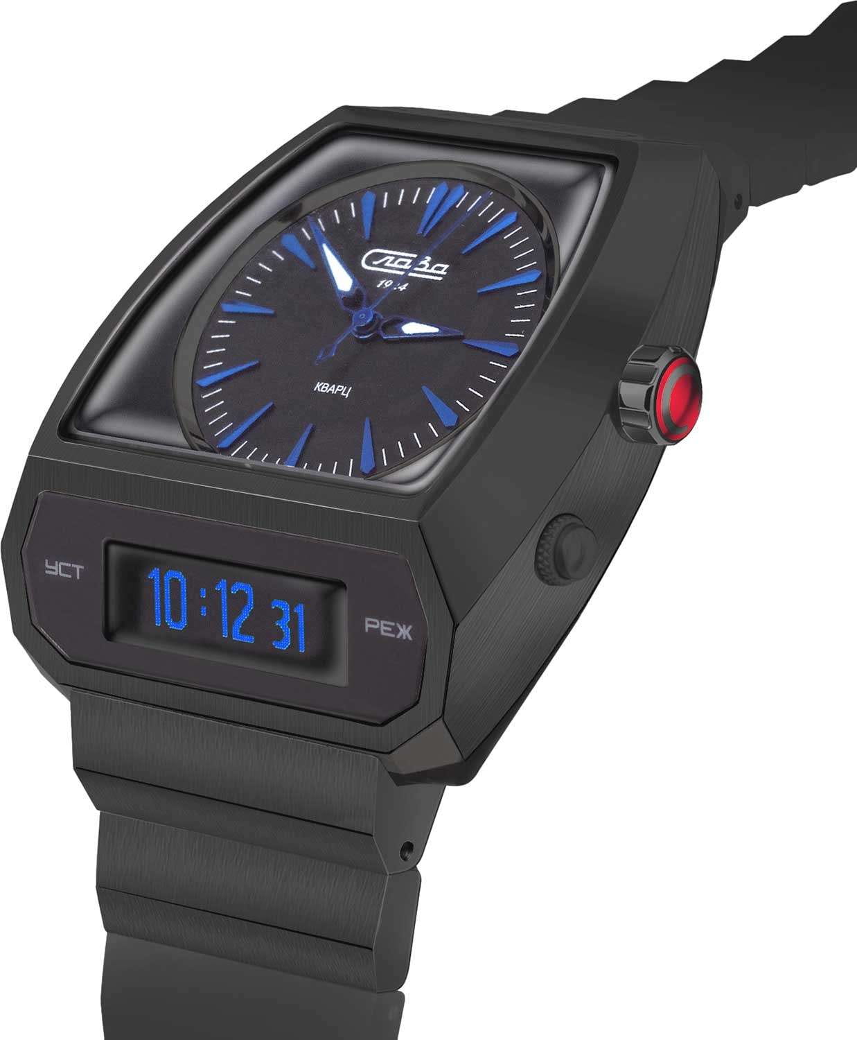 Слава Слава Погоня 9006738/100-GL32,  россия мужские часы на браслете титановый c ip покрытием боковой вид