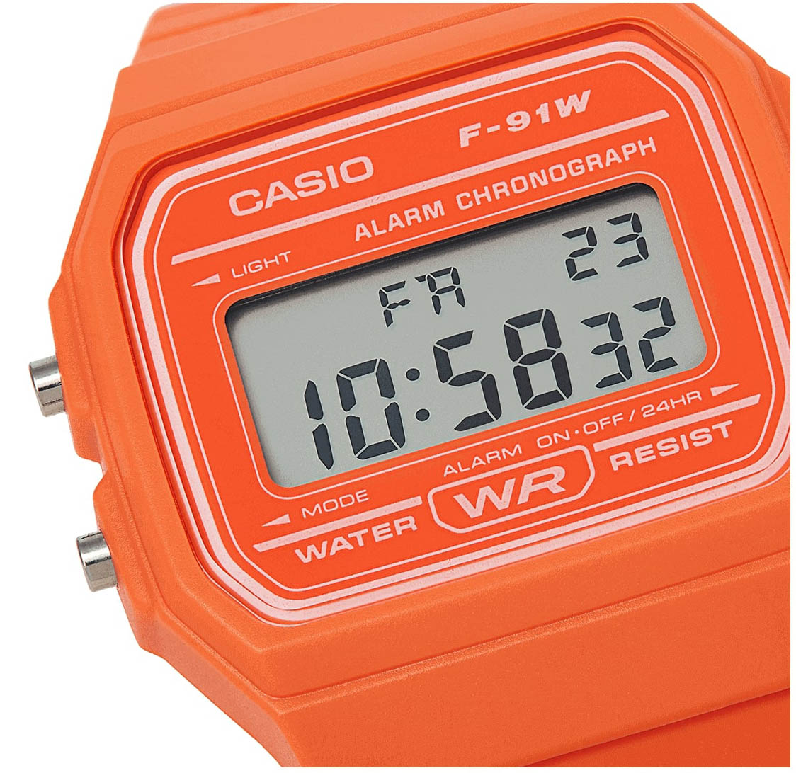 Casio Casio Collection F-91WC-4A2 кварцевые женские часы часы крупный план  циферблата