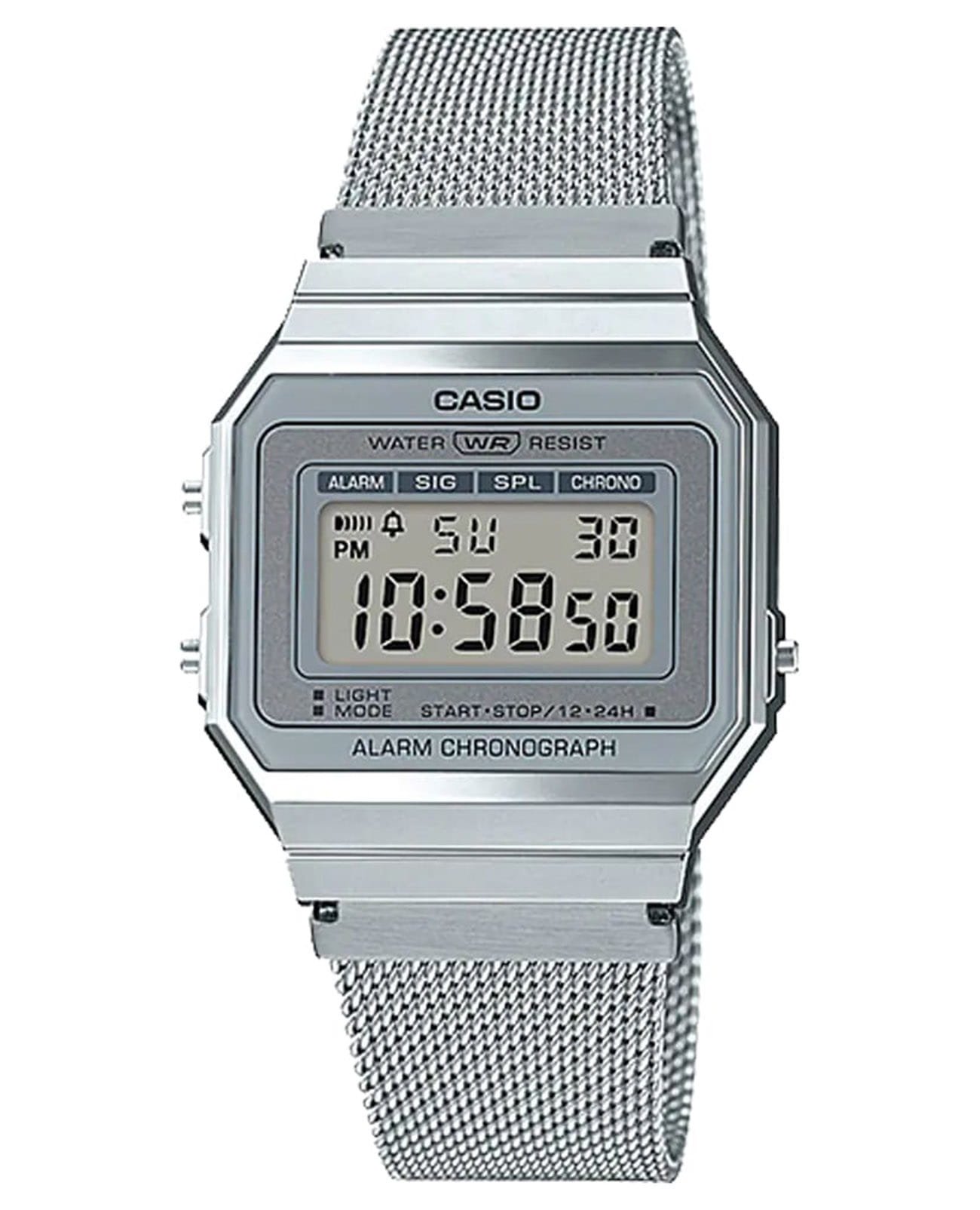 Casio Casio Collection A-700WM-7A  A-700WM-7A кварцевые мужские часы серебристый циферблат, браслет сталь с ip покрытием — вид спереди