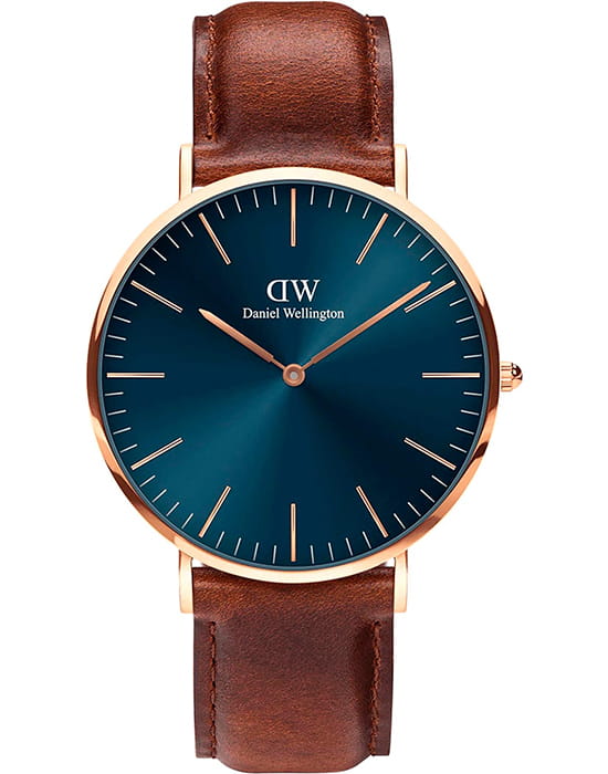 Daniel Wellington Daniel Wellington St Mawes Arctic Rose Gold DW00100626  DW00100626 кварцевые мужские часы синий циферблат, браслет кожаный — вид спереди