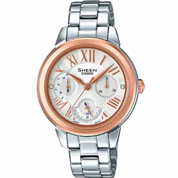 Casio Casio Sheen SHE-3059SG-7A  SHE-3059SG-7A кварцевые женские часы белый циферблат, браслет  — вид спереди