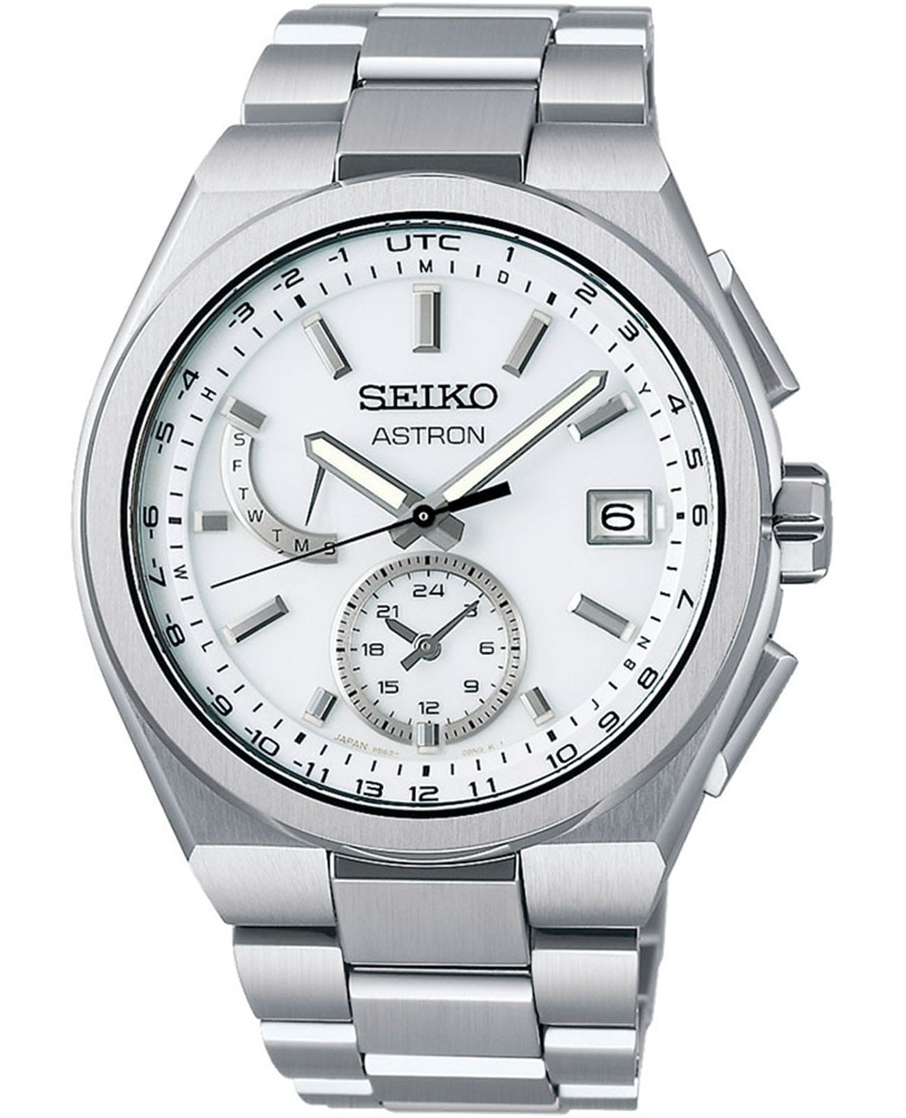 Seiko Seiko Astron Nexter Solar Radio SBXY085  SBXY085 кварцевые мужские часы белый циферблат, браслет титановый — вид спереди