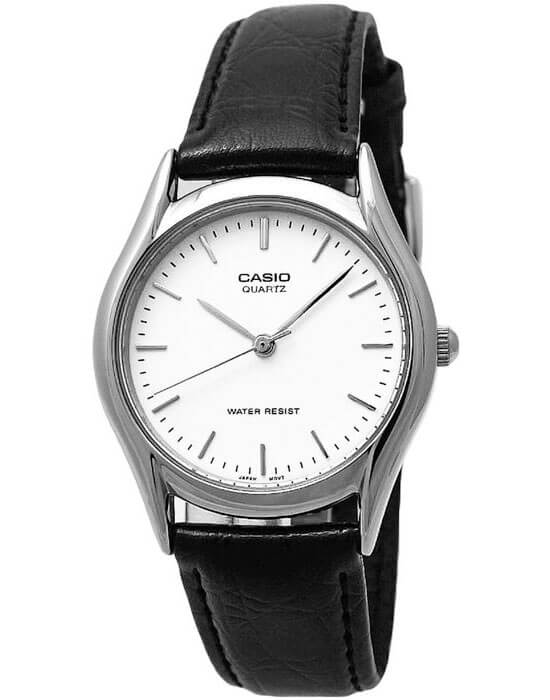 Casio Casio MTP-1154PE-7A  MTP-1154PE-7A кварцевые мужские часы белый циферблат, браслет кожаный — вид спереди