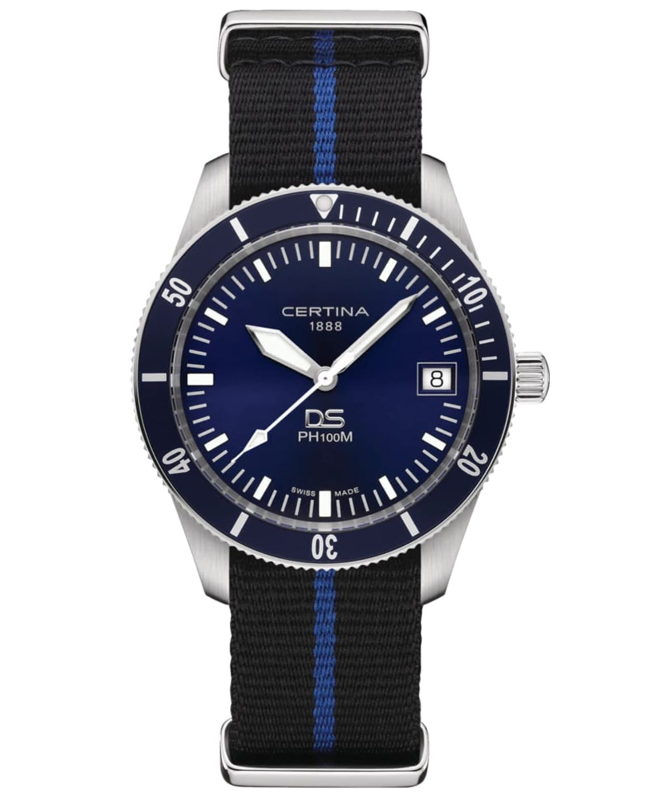 Certina Certina DS PH100M Gent C044.410.18.040.00  C0444101804000 кварцевые мужские часы синий циферблат, браслет тканевый — вид спереди