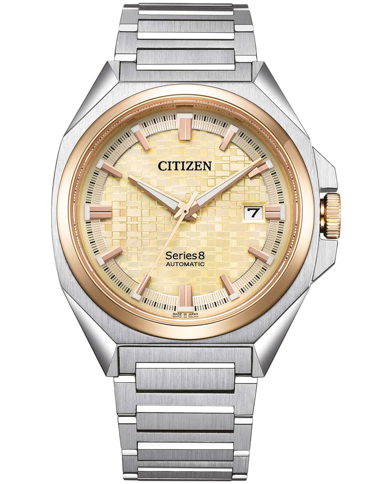 Citizen Citizen Series 8 NB6059-57P  NB6059-57P механические мужские часы желтый циферблат, браслет нержавеющая сталь — вид спереди