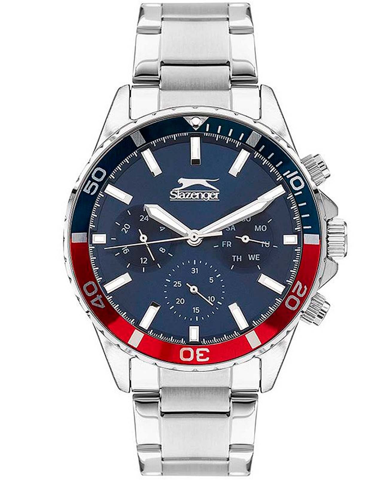 Slazenger Slazenger Multifunction SL.09.2065.2.03  SL.09.2065.2.03 кварцевые мужские часы синий циферблат, браслет суперметалл — вид спереди