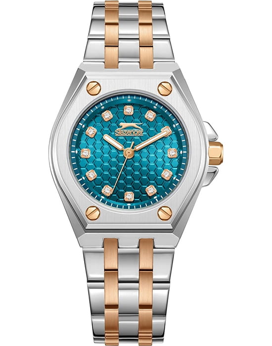 Slazenger Slazenger SL.09.2342.3.05  SL.09.2342.3.05 кварцевые женские часы синий циферблат, браслет суперметалл с pvd покрытием — вид спереди