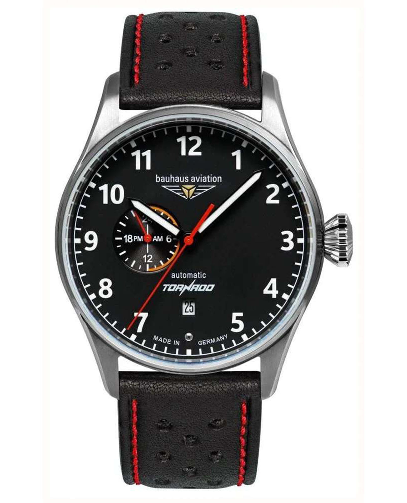 Bauhaus Bauhaus Aviation 27642  27642 механические мужские часы черный циферблат, браслет кожаный — вид спереди