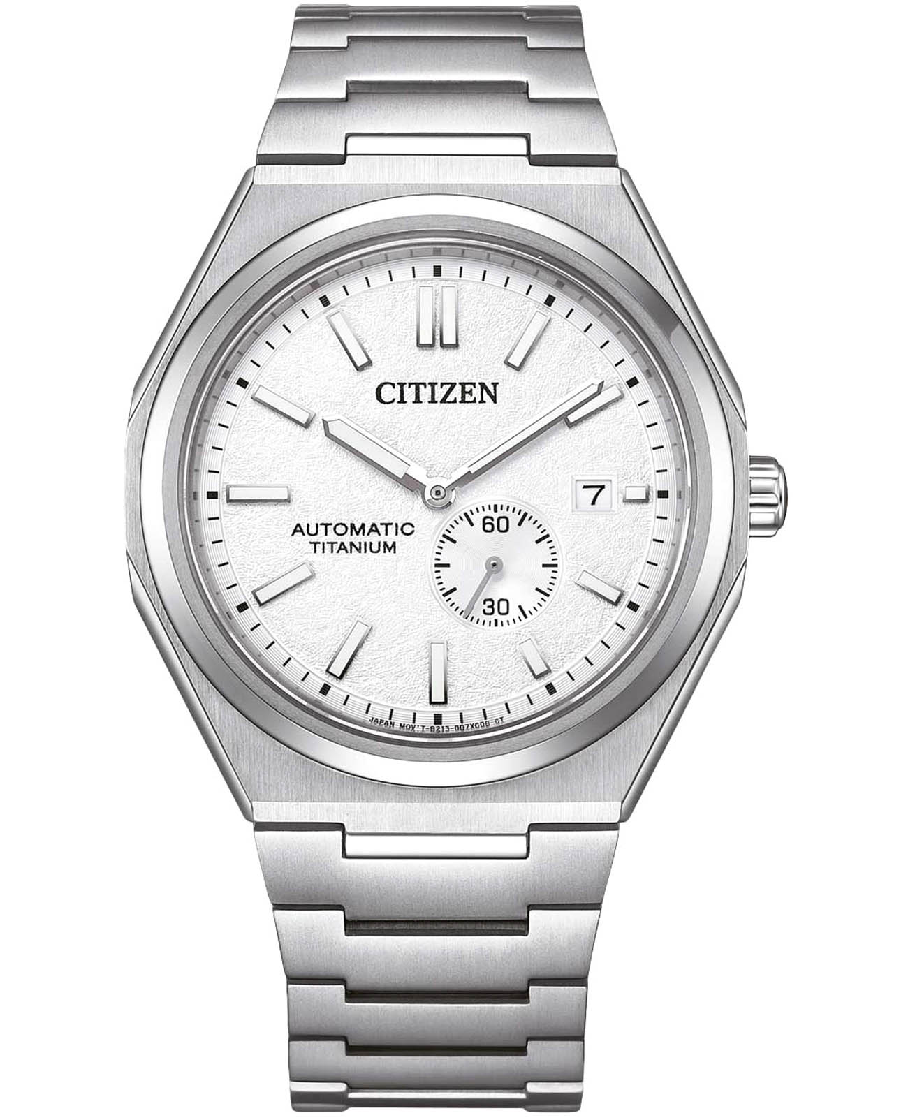 Citizen Citizen Super Titanium NJ0180-80A  NJ0180-80A механические мужские часы серебристый циферблат, браслет титановый — вид спереди