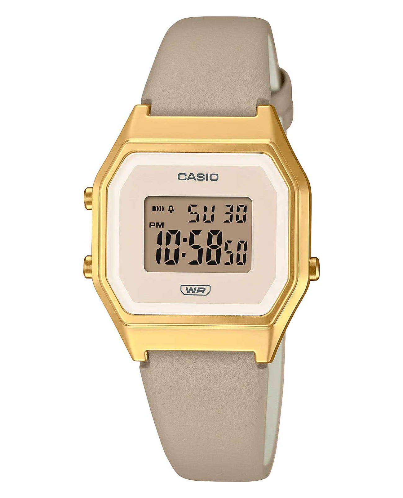 Casio Casio Vintage LA680WEGL-5DF  LA680WEGL-5DF кварцевые женские часы  циферблат, браслет кожаный — вид спереди