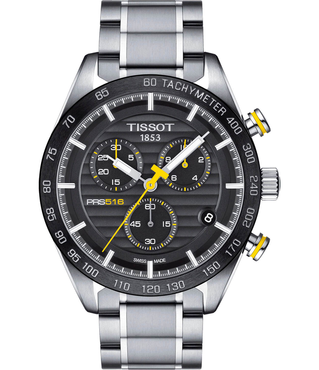 Tissot Tissot PRS 516 Chronograph T100.417.11.051.00 PRS 516 T1004171105100 кварцевые мужские часы черный циферблат, браслет нержавеющая сталь — вид спереди