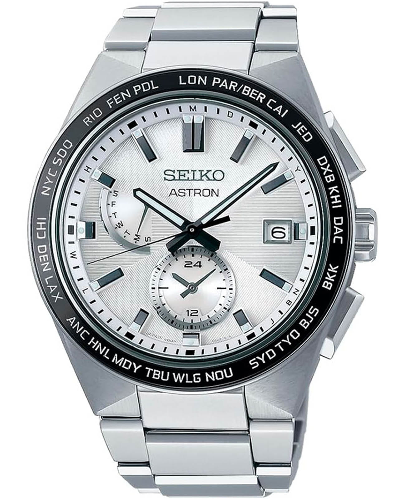 Seiko Seiko Astron Nexter Solar Radio SBXY049  SBXY049 кварцевые мужские часы белый циферблат, браслет титановый — вид спереди