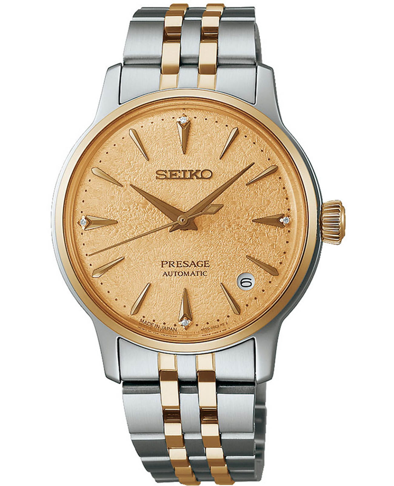 Seiko Seiko Presage Cocktail Time SRRY052 Cocktail Time SRRY052 механические женские часы золотой циферблат, браслет нержавеющая сталь с pvd-покрытием — вид спереди