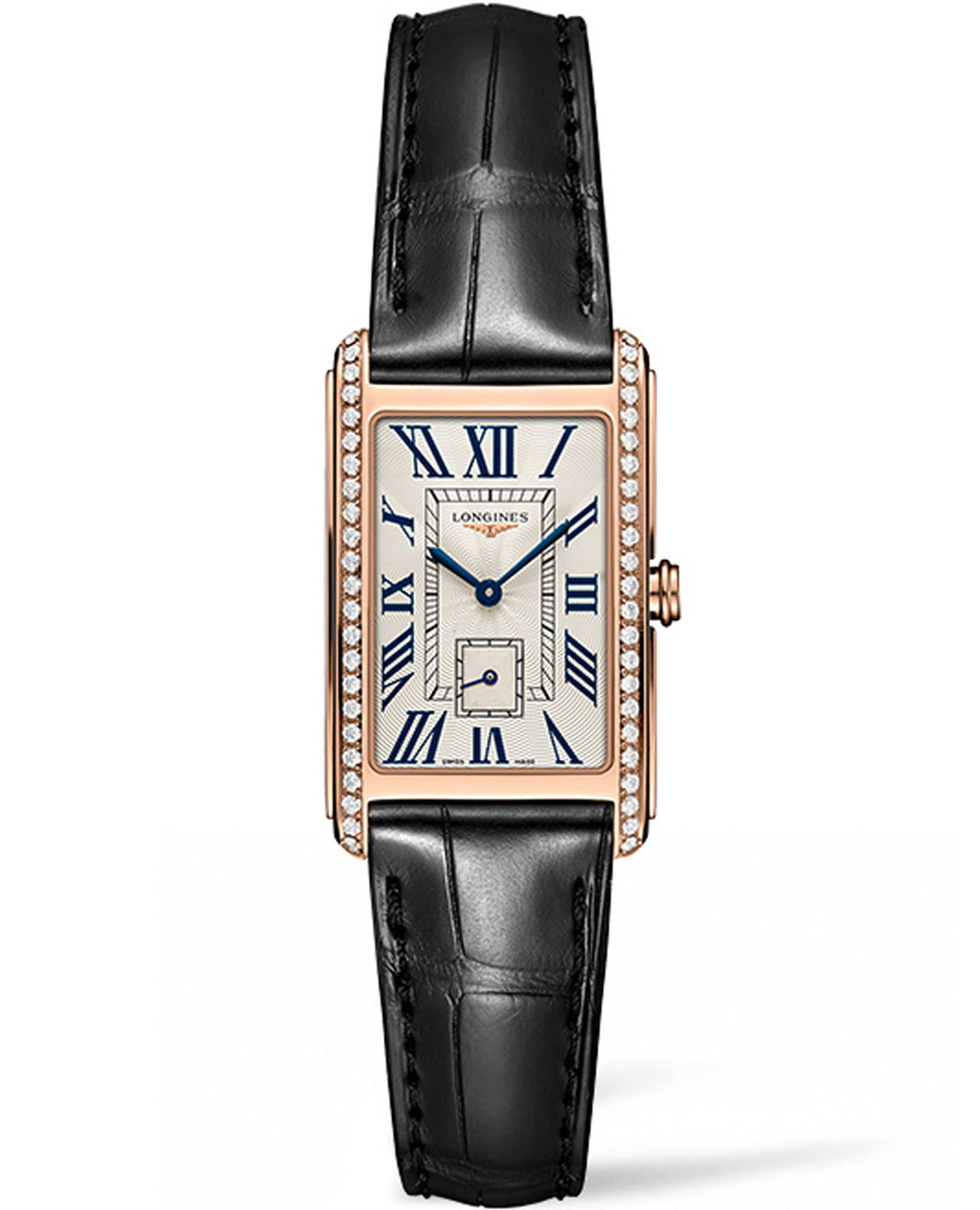 Longines Longines DolceVita L5.512.9.71.0  L55129710 кварцевые женские часы белый циферблат, браслет кожаный — вид спереди