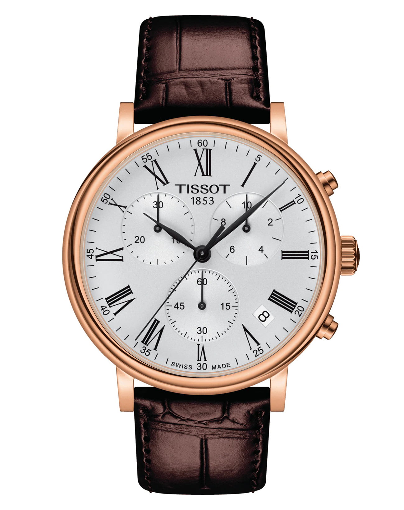 Tissot Tissot Carson Premium Chronograph T122.417.36.033.00 Carson T1224173603300 кварцевые мужские часы белый циферблат, браслет кожаный — вид спереди