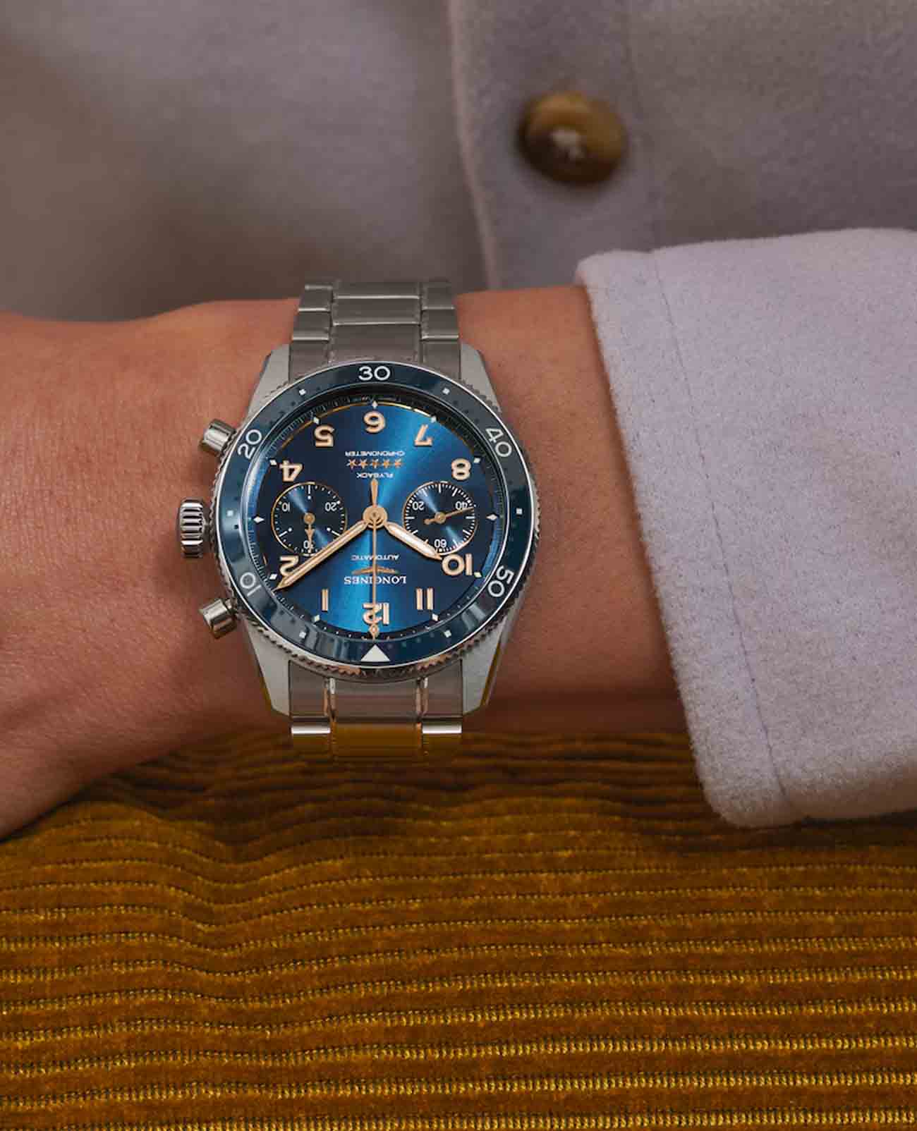 Longines Longines Spirit Flyback L3.821.4.93.6 мужские часы синий циферблат на запястье
