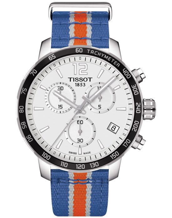 Tissot Tissot Quickster NBA New York Knicks T095.417.17.037.06 Quickster T0954171703706 кварцевые мужские часы белый циферблат, браслет тканевый — вид спереди