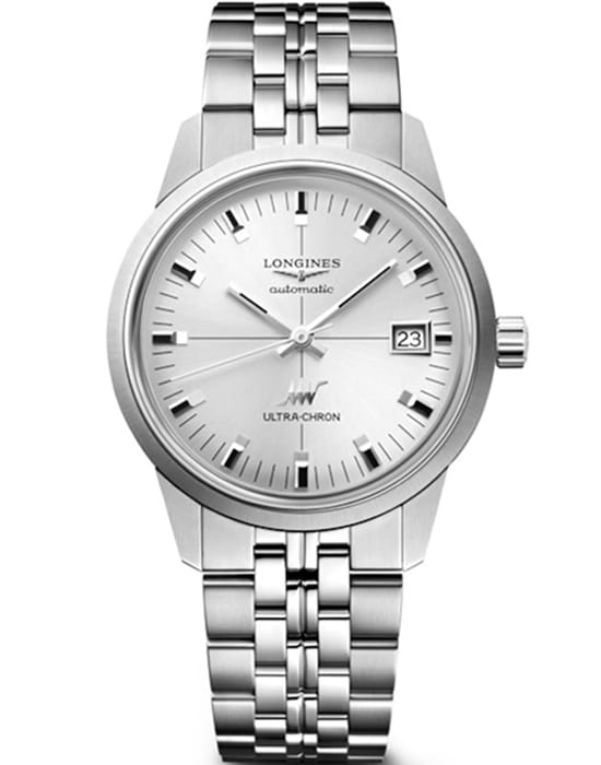 Longines Longines Heritage Ultra-Chron Classic 37 mm L2.537.4.72.6 Ultra-Chron L25374726 механические мужские часы серебристый циферблат, браслет нержавеющая сталь — вид спереди