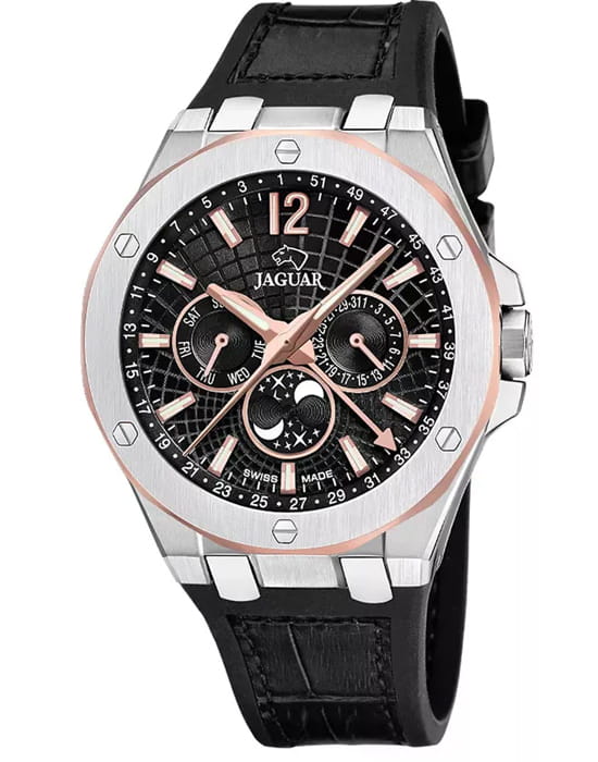 Jaguar Jaguar Moonphase J1040/4  J1040/4 кварцевые мужские часы черный циферблат, браслет кожаный — вид спереди