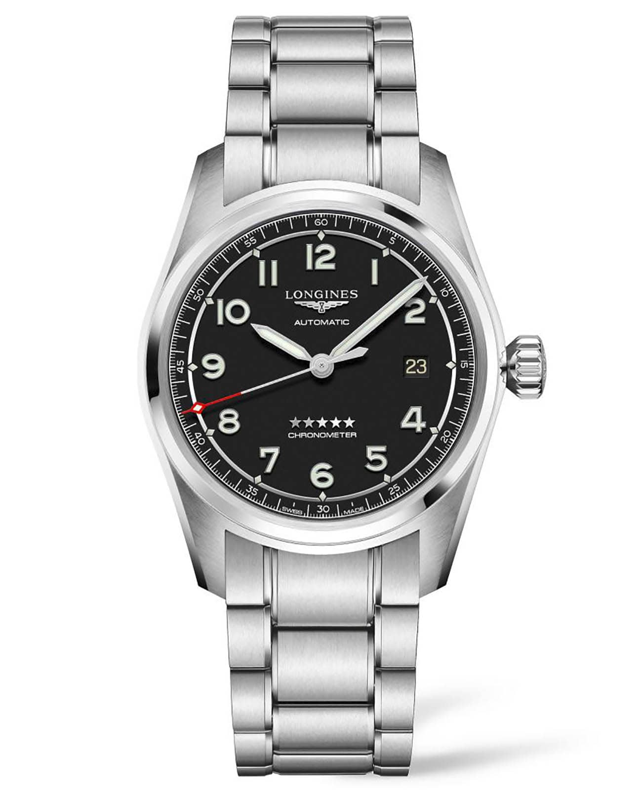 Longines Longines Spirit Prestige Edition L3.810.4.53.9  L38104539 механические мужские часы черный циферблат, браслет нержавеющая сталь — вид спереди