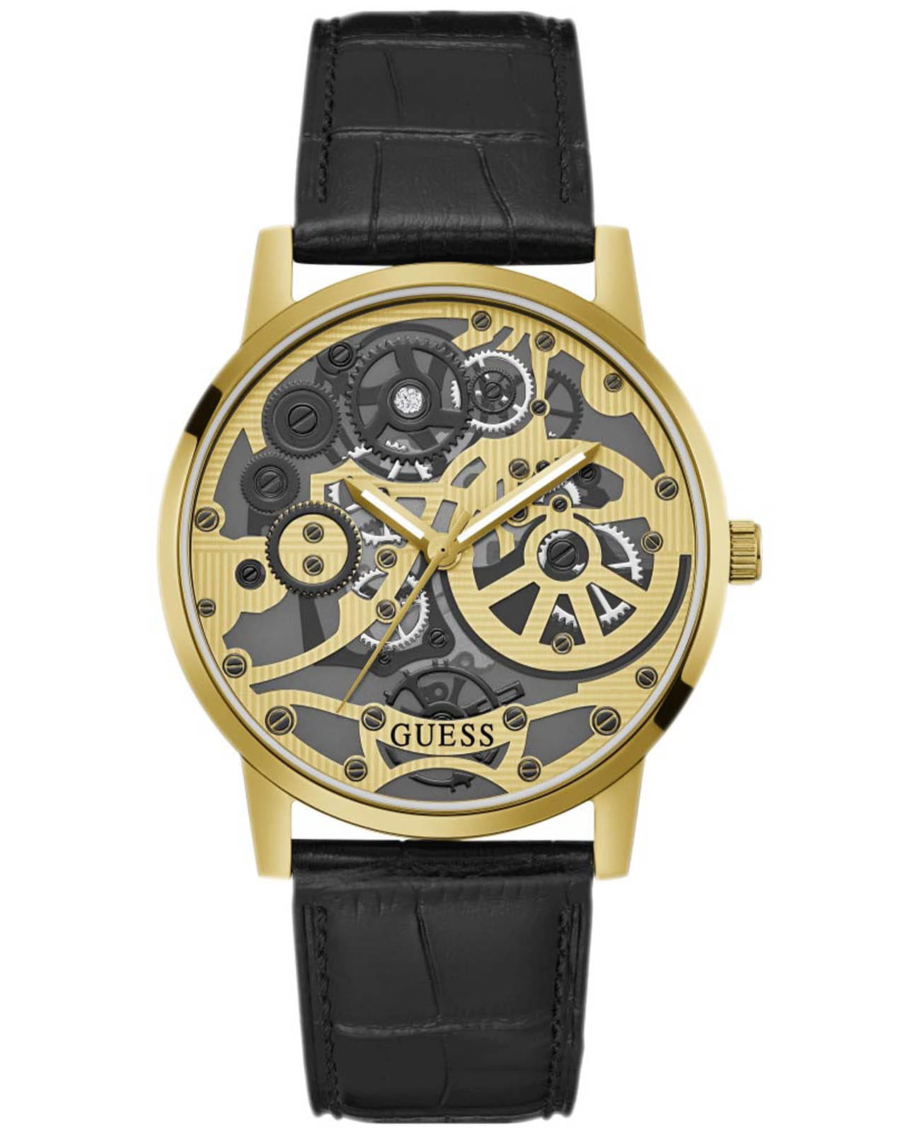 Guess Guess Gadget GW0570G1  GW0570G1 кварцевые мужские часы золотой циферблат, браслет кожаный — вид спереди